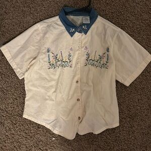 Yellow Embroidered Button Down